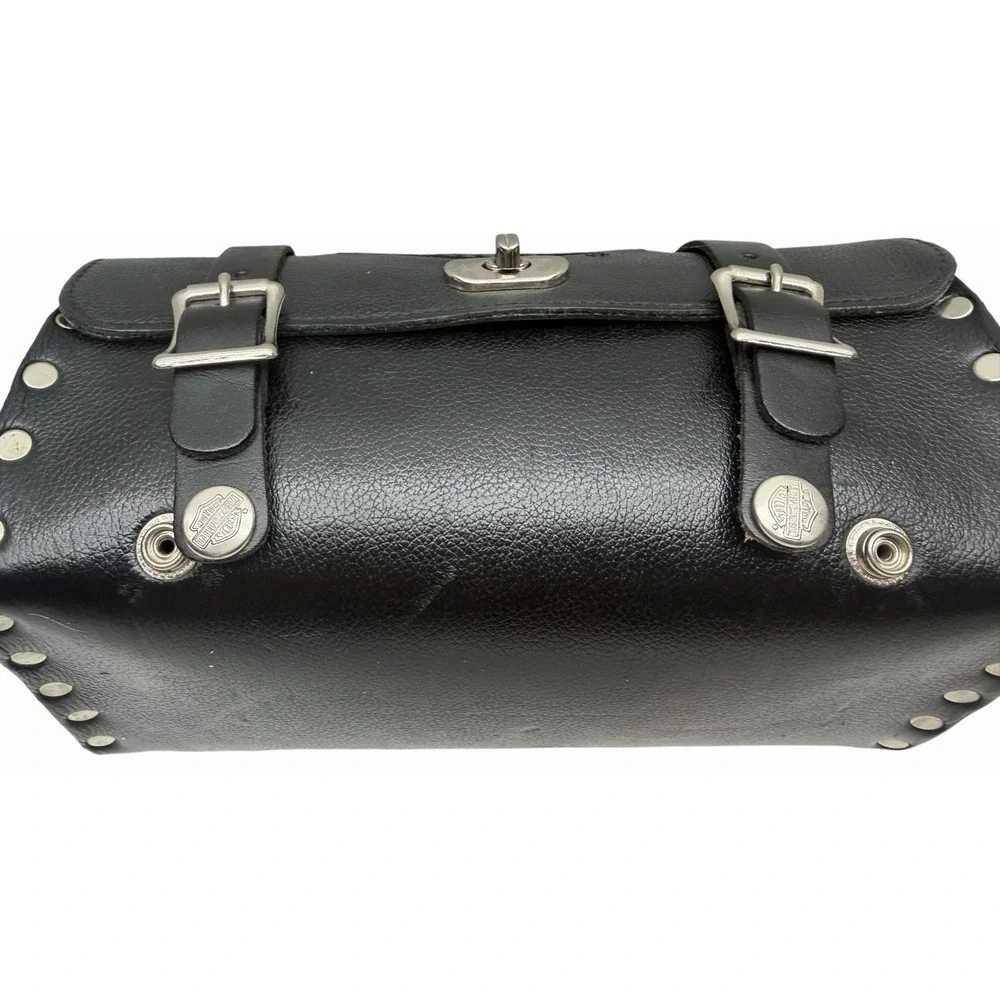 Harley-Davidson Black Leather Barrel Bag Purse Handbag w/ Shoulder Strap